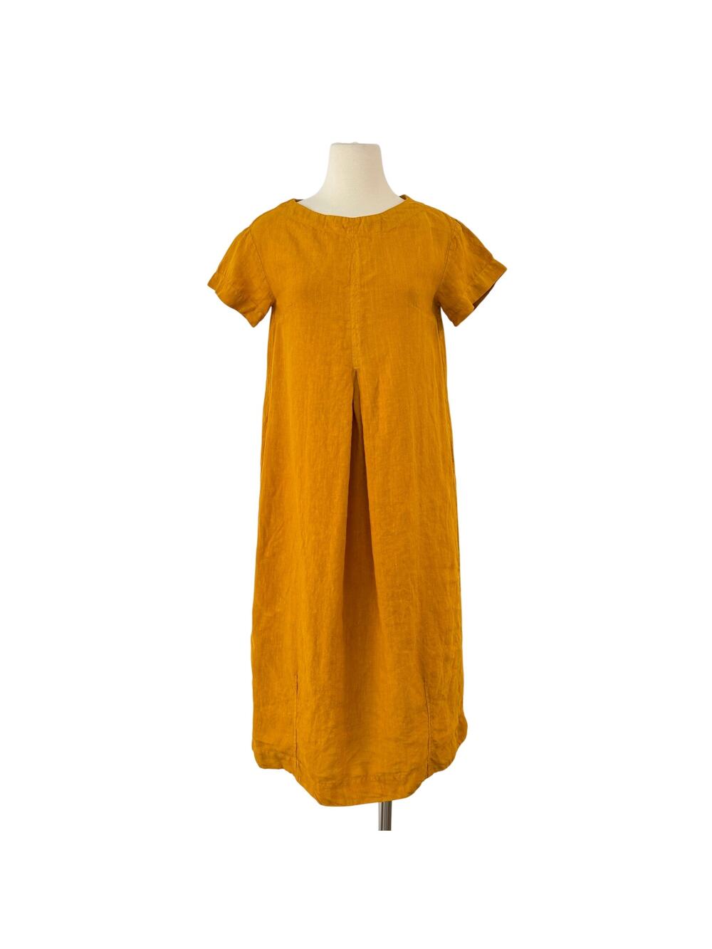 TOAST Linen Short Sleeve Rounded Midi Dress Pleated Marigold/Mustard XXS